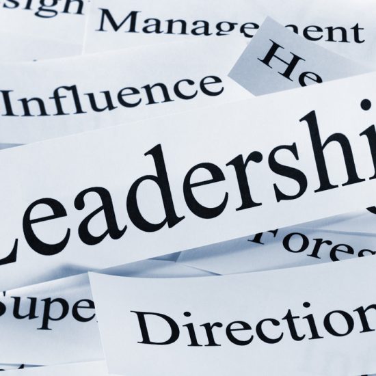 Strips of bond paper with leadership-related words printed on them